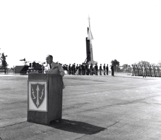 Ceremony marking activation of the first operational Nike-Hercules unit on the east coast at W-25 on Sept. 4, 1958