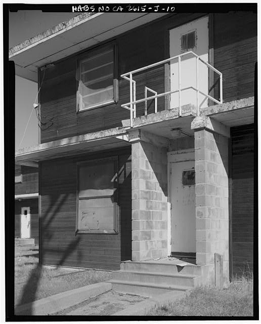 Mill Valley Early Warning Radar DETAIL VIEW OF THE WEST FACADE OF THE BACHELOR AIRMEN QUARTERS, BUILDING 204, LOOKING EAST-NORTHEAST.